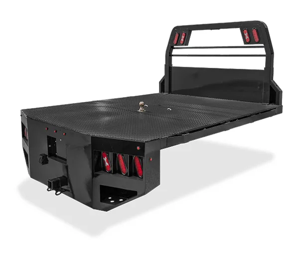 Installed truck flatbed Truck flatbed installed on a work truck at Techworks Trailers in Elkhart, Indiana